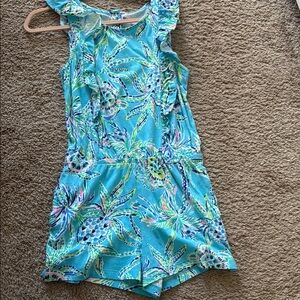Lily Pulitzer Girls' Turquoise Floral Sleeveless Romper